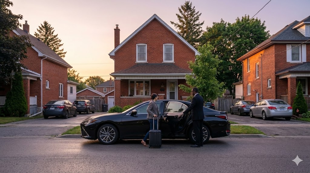 Woodstock airport taxi sedan pickup at residential home for Toronto Pearson transfer